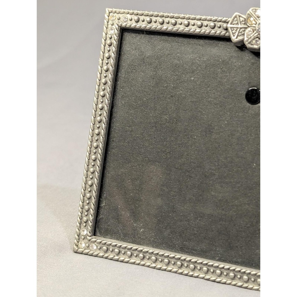 Vintage Elsa 2000 Pewter Rhinestone Flower & Vine 4X6 Picture Frame Photo - Picture 3 of 6